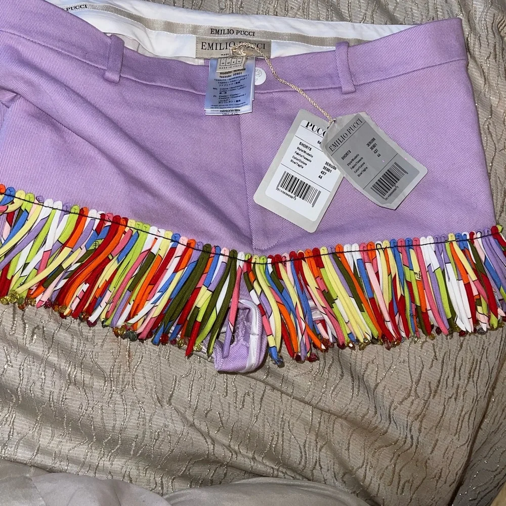 Emilio Pucci Lilac Shorts with Multicolor Fringe - Picture 2 of 3